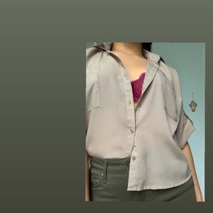 Tan Chiffon Button Up